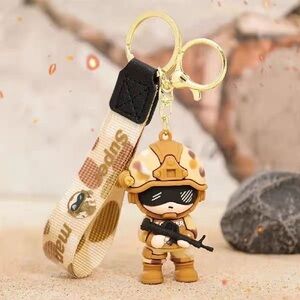 Cute Tan Soldier Keychain with Lanyard